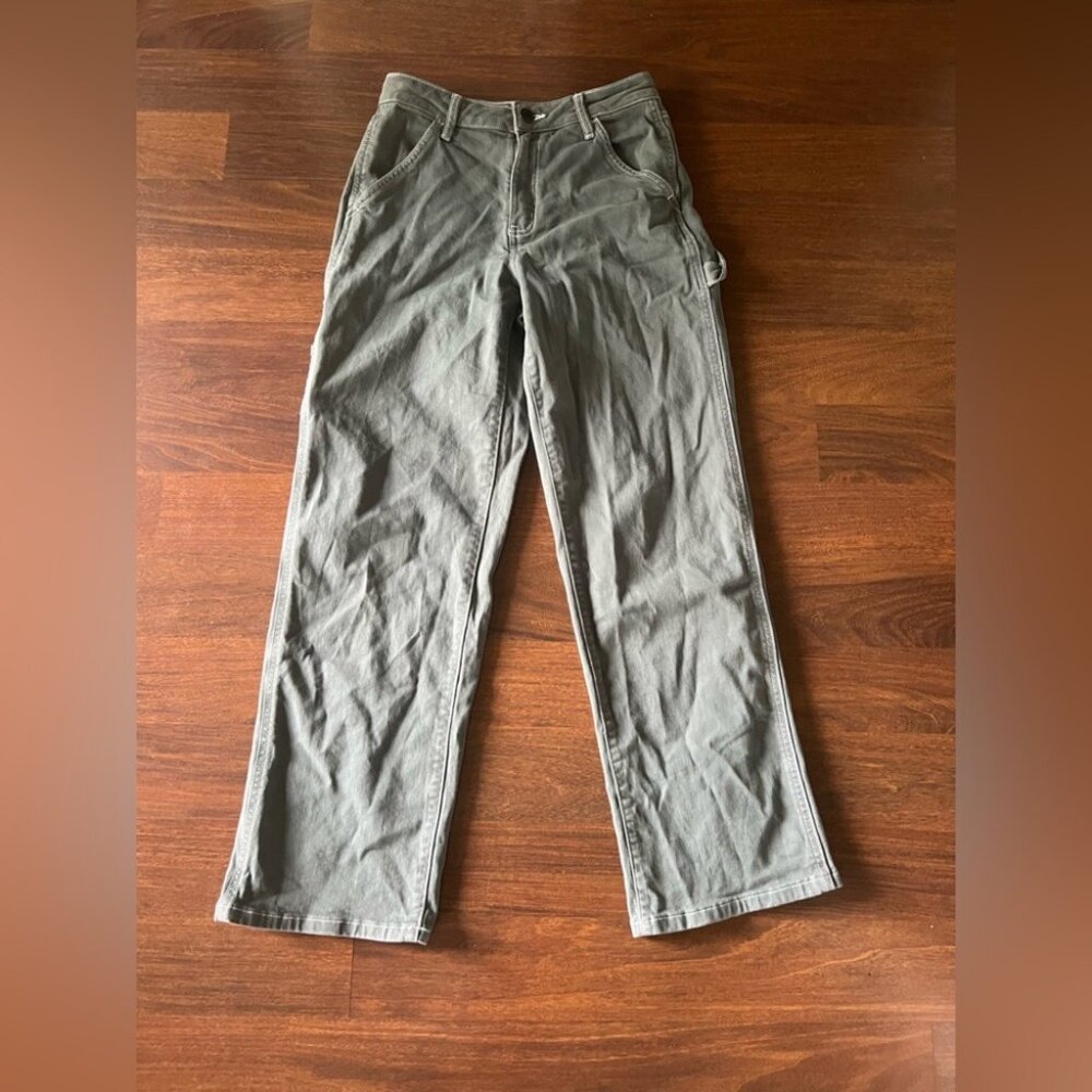 SO Cargo Pants 7/28W Green Utility Pockets Cotton Stretch Straight Y2K Style